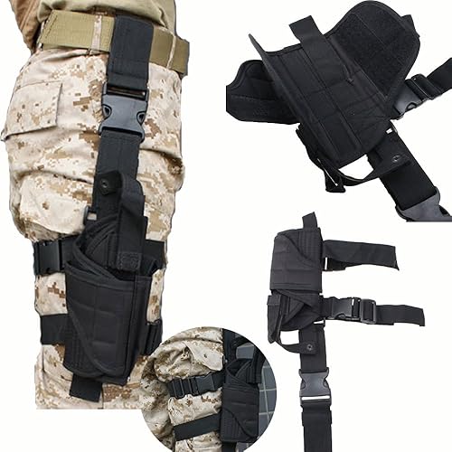 AGPTEK Drop Leg Holster Tactical Army Black Adjustable Military Airsoft Pistol/Gun Drop Leg Thigh Holster Right Handed with Magezine Pouch…