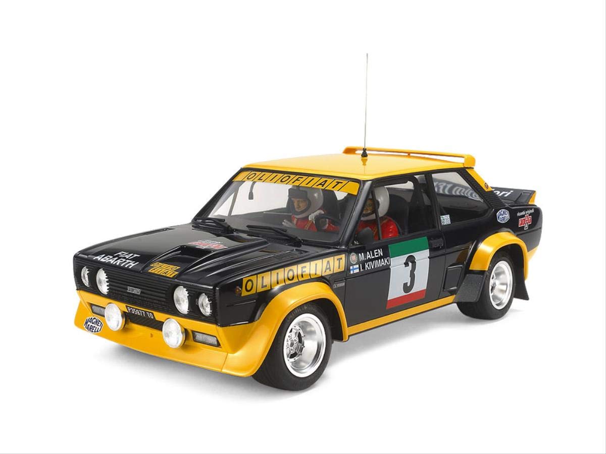 TAMIYA 20069-000 300020069 Fiat Véhicule 1:20 131 Abarth Rally Olio, fidèle réplique, Fabrication, Plastique, Artisanat, Passe-Temps, Collage, modèle, kit, Assemblage, Non Peint, Bleu/Jaune, Mittel