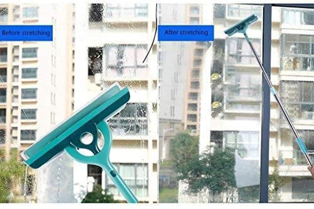 Glass Cleaner Artifact Home-Professional Window Cleaning Combo Squeegee Microfiber Window Scrubber Stainless Steel