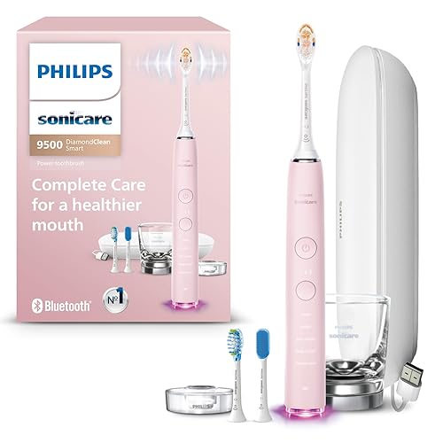 Philips Sonicare DiamondClean Smart 9500 Electric Toothbrush, Sonic Toothbrush with App, Pressure Sensor, Brush Head Detection, 5 Brushing Modes and 3 Intensity Levels, Pink, Model HX9923/21 - 1 Count (Pack of 1) - New Pink