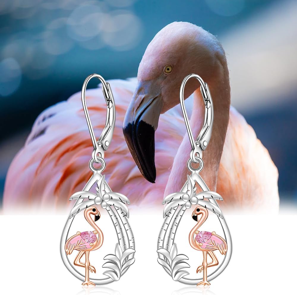 Flamingo Earrings for Women Dangle Sterling Silver Pink Flamingo Earrings Pineapple Rose Gold Animal Jewelry Charms Mothers Birthday Gifts - Image 9