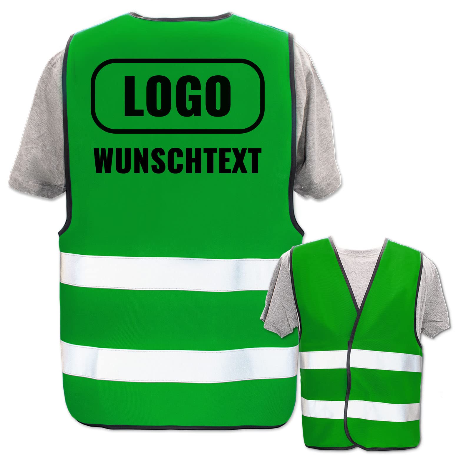 Persönliche Warnweste selbst gestalten mit eigenem Aufdruck * Bedruckt mit Name Text Bild Logo Firma * Anzahl: 20 Warnwesten * Farbe/Druck: Grün/Rücken