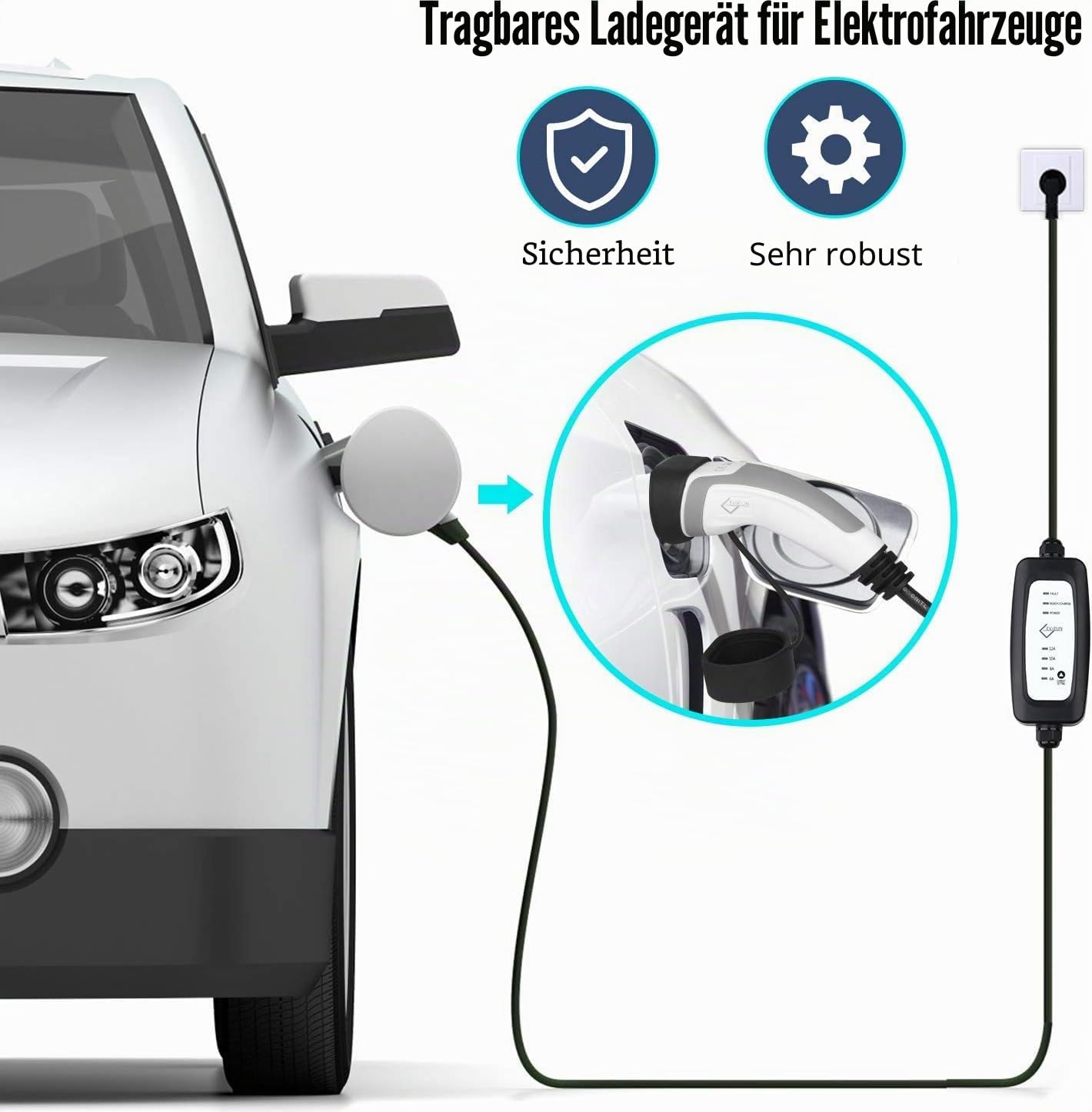 EV Ladekabel für Elektrofahrzeug Tragbares Zuhause Schnell EVSE ladegerät Kompatibel mit Allen Steckern für Elektroautos IEC 62196-2 Typ 2 16A/3.6KW Schuko 2-polig