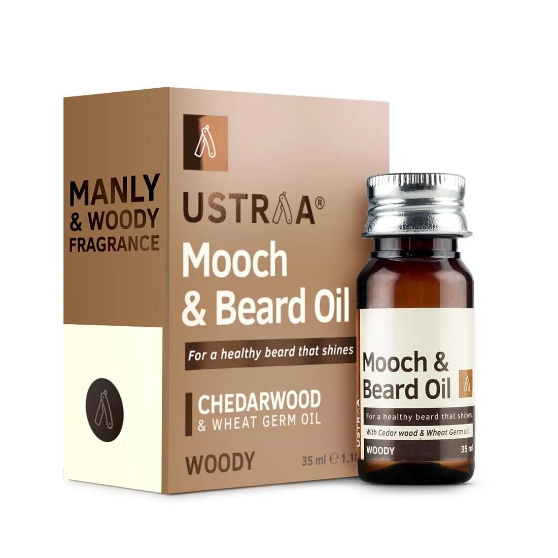 Woody Mooch and Beard Oil - 35ml - Shine, Nourishment & Pleasant Fragrance for beard | No Paraben | Cedar Wood Essential Oil & Wheat Germ Oil rich in Vitamin E