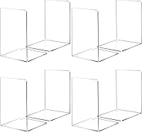 HappyHapi 8 Pack Clear Acrylic Bookends 5x5x7.3 Inch - Heavy Duty Non-Skid Book Holders for Shelves, Home Office Library Organizer