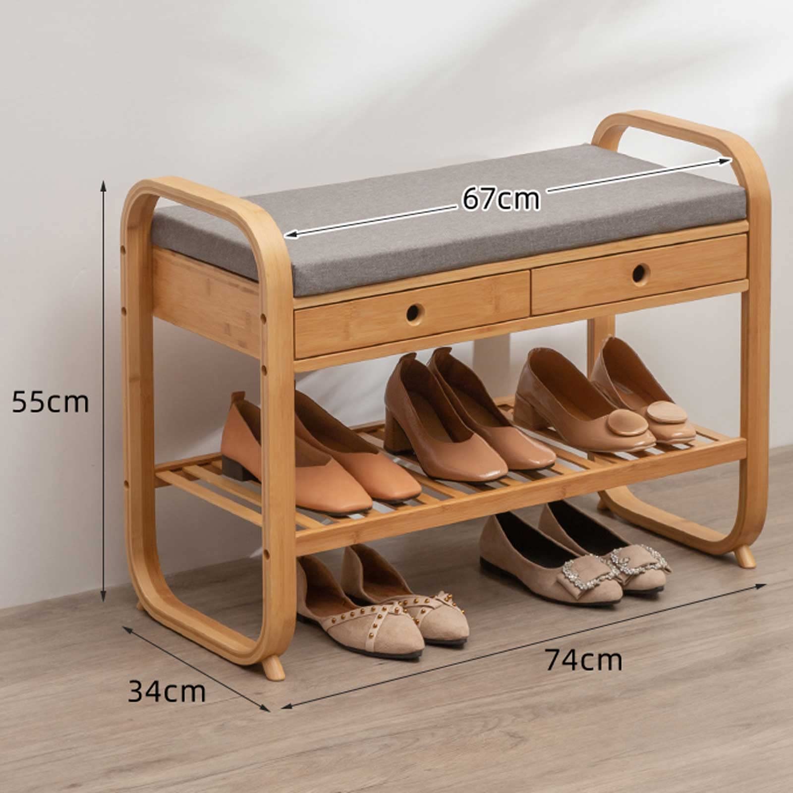 Amazon.co.jp: 竹製シューズラック玄関ベンチシューズスツール