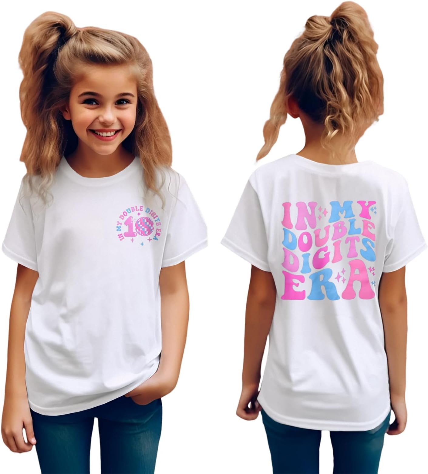 GLIGLITTRin My Double Digits Era Birthday Girl Shirt 10 Year Old 10th Birthday Girls T-Shirt Girls Ten B-Day Party Tee Tops