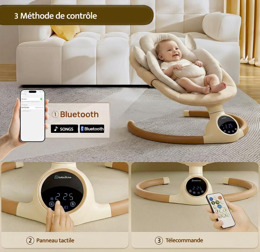 BEBE2LUXE Alpha : Balancelle bebe/Transat bebe électrique (Beige)