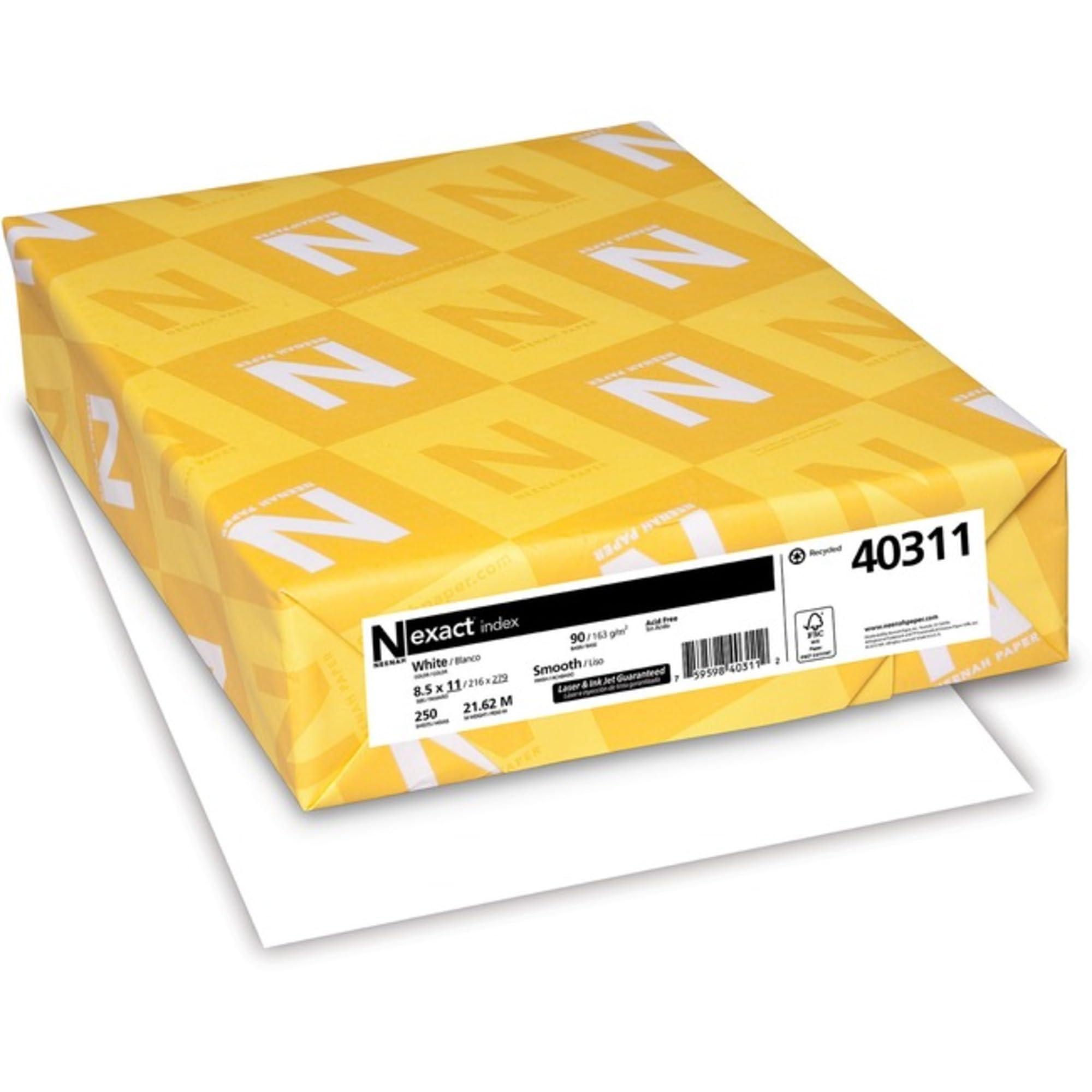Index Cardstock, 94 Brightness, 90 lb /163 gsm, 8.5" x 11", White - 40311 (8 pack- case)