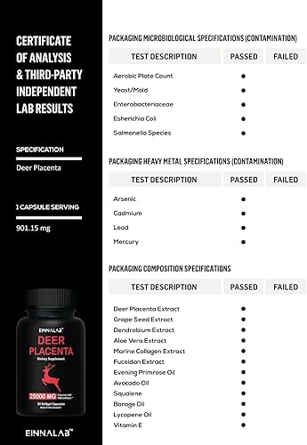 Miniatura 6 de Suplemento de placenta de ciervo más alto de 25,000 mg, 60 cápsulas, fabricado en Nueva Zelanda (juego de 3 botellas, 180 cápsulas)