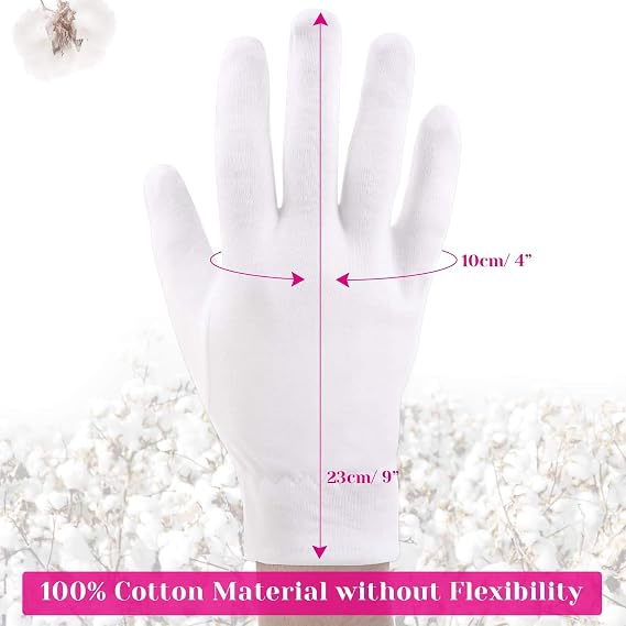 20 Pcs White Cotton Gloves for Eczema, Dry Hands, Moisturizing, Inspection