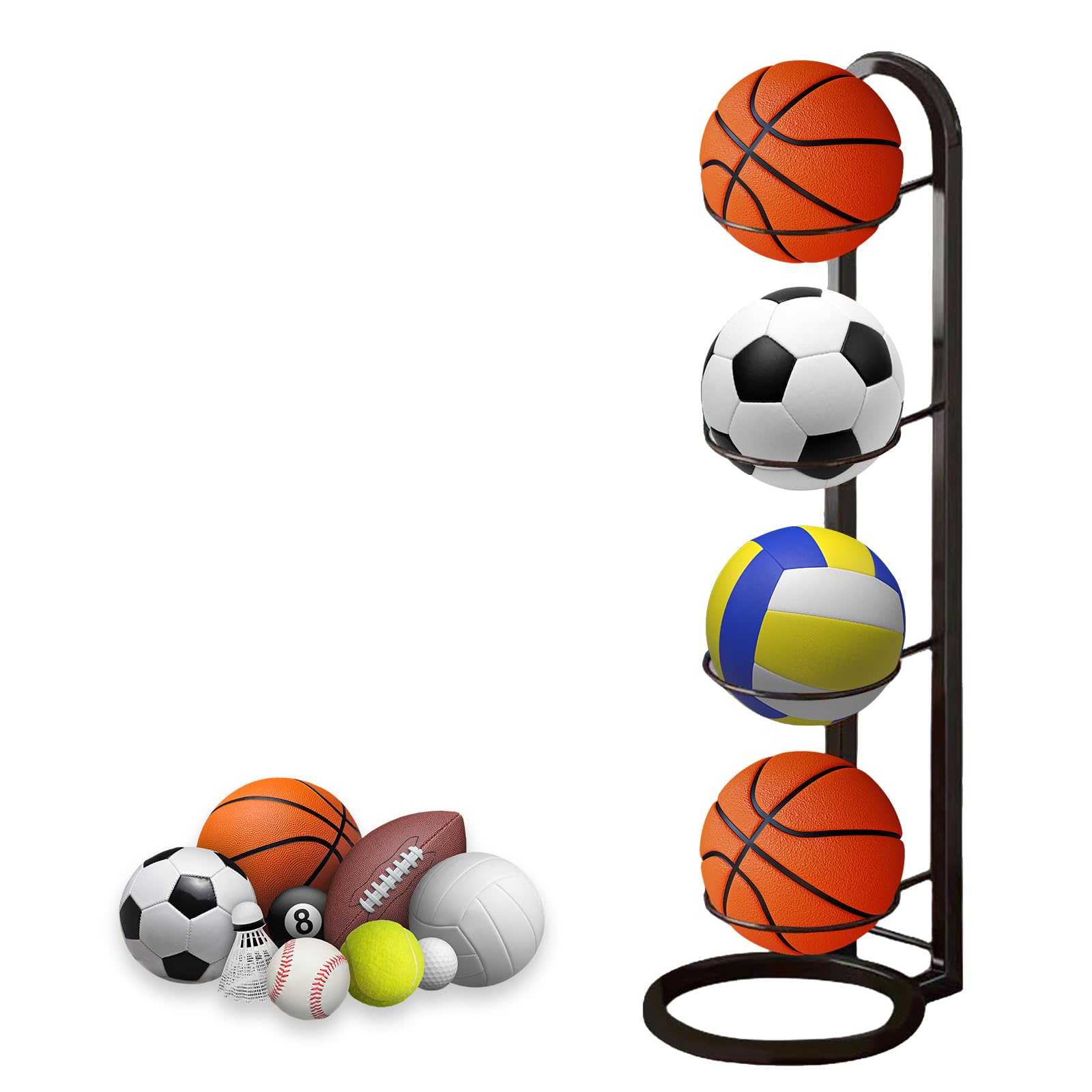 Étagère Rangement Ballons 5 Niveaux – Support Métal Pour Foot, Basket, Volley – Intérieur/Extérieur