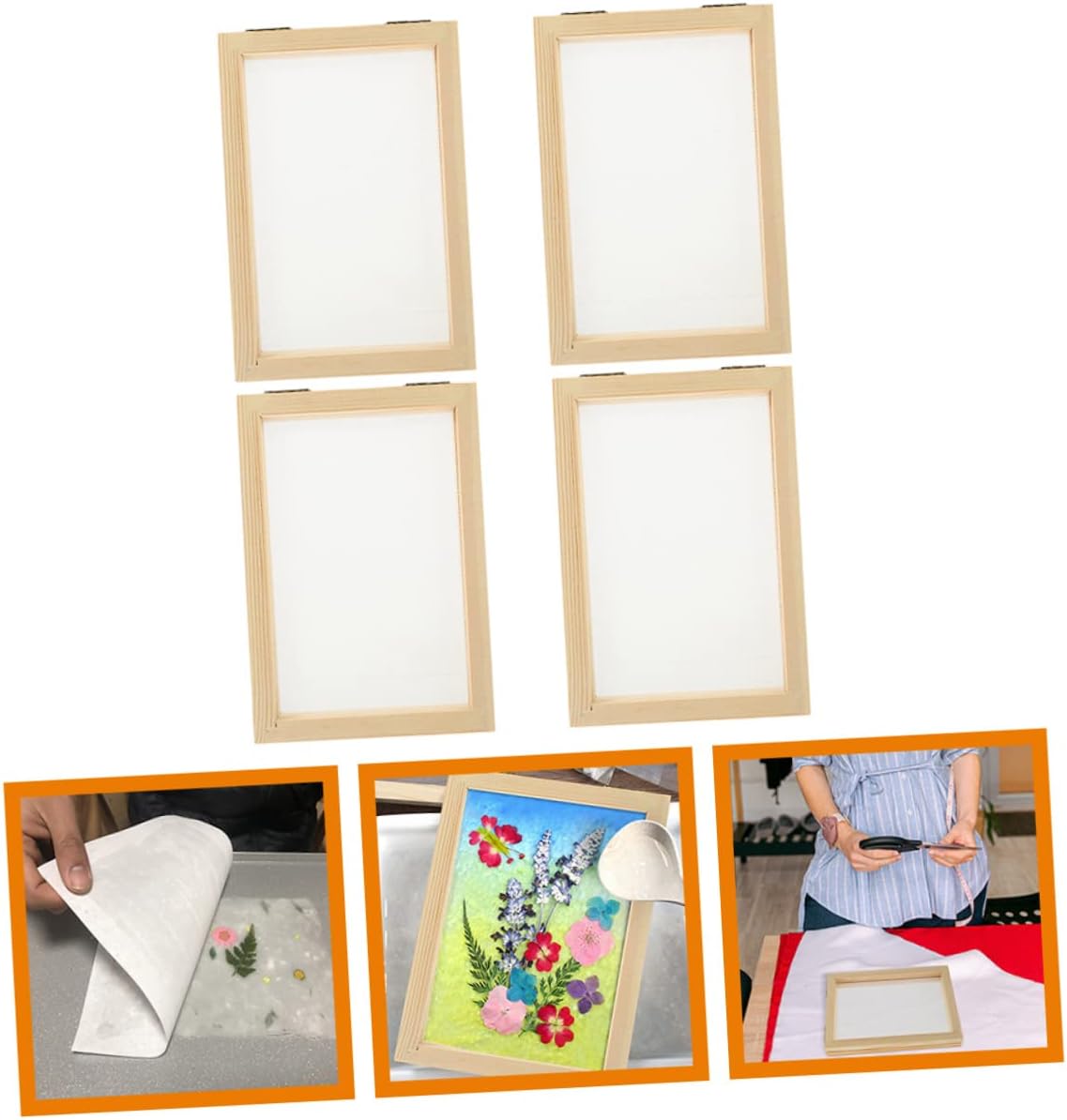 MINAOLULUS 4pcs Paper Making Mold Kit Wooden Frame Screen for DIY Crafts Paper Crafting and Educational Fun for Adults