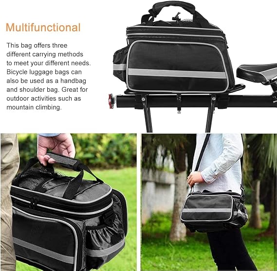 Bike Rear Rack Pannier Bag, 10-25 L Scalable Capacity, Waterproof Bike Bag for Bike Rear Seat with Shoulder Strap, for Road Bike MTB,Travel and Picnic (Black A)