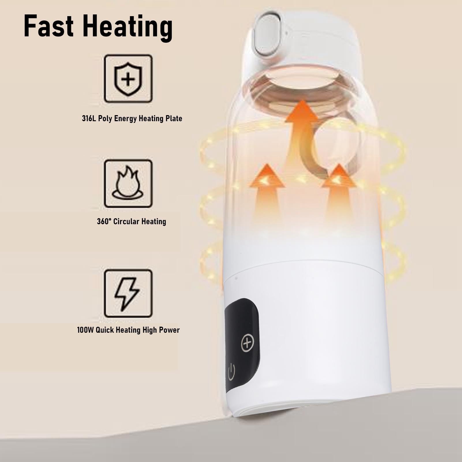 LICAEVEY Bouilloire électrique Portable, Chauffe-eau de Voyage sans Fil 500 Ml avec Chauffage Rapide 100 W, Bouilloire USB en Acier Inoxydable 316 pour café, thé, Lait, Contrôle Précis de la