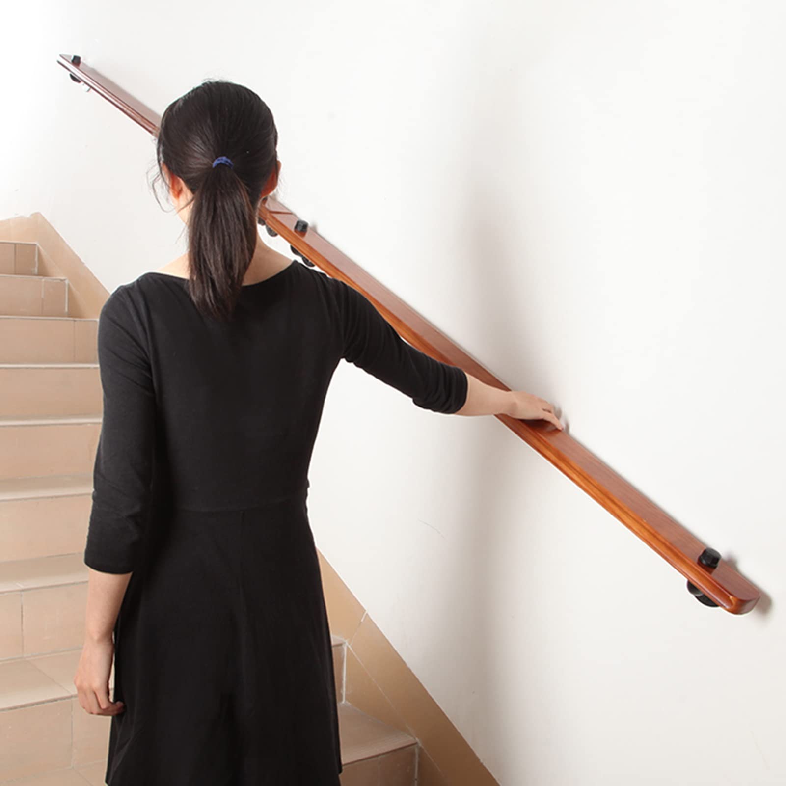 Barre d'appui escalier en bois pour éviter les chutes - Main courante murale 30cm