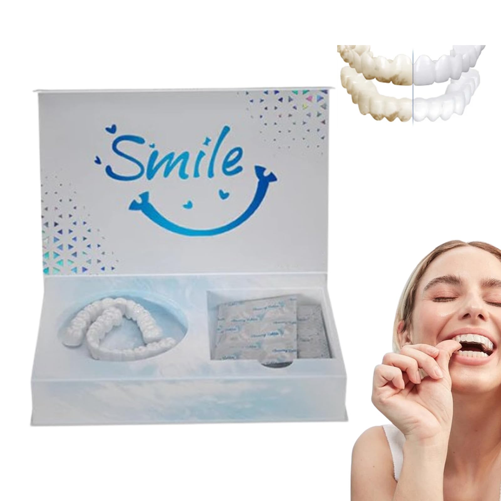 Moldable Dentures, Silicone Denture, Moldable False Teeth, Silicone Reline 𝐃enture Set, Upper and Lower Denture Reline Kit for Men and Women (1 Set)