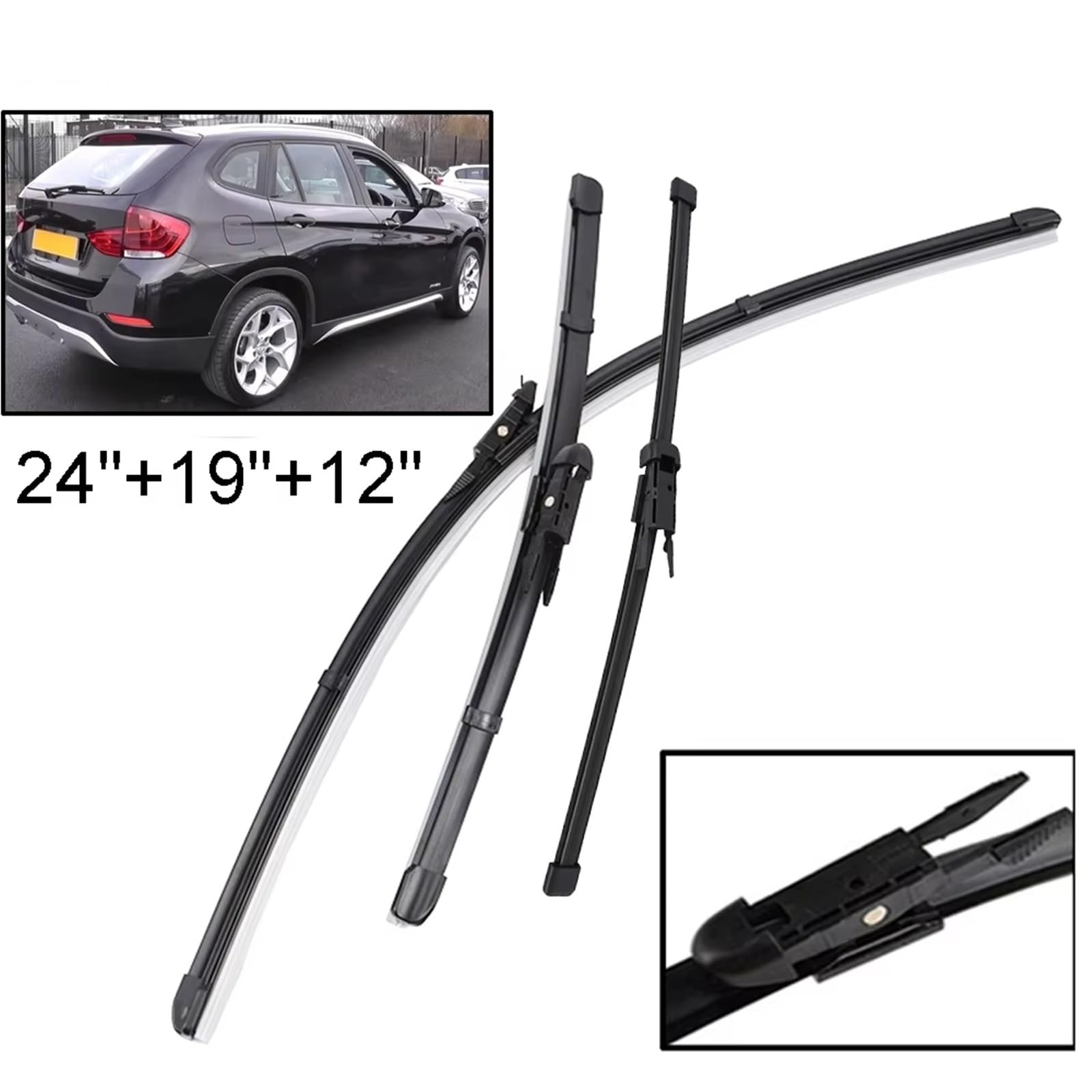 tergicristalli per Auto Compatibile con per X1 E84 2009 2010 2011 2012 2013 2014 2015 24"+19"+12" Set di Spazzole Tergicristallo Anteriori E Posteriori per Parabrezza