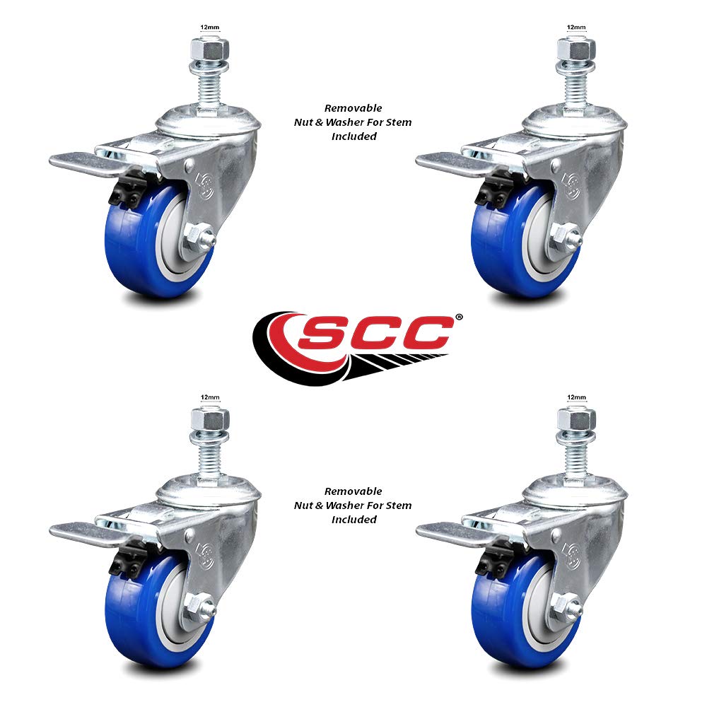 Polyurethane Swivel Threaded Stem Caster Set of 4 w/3