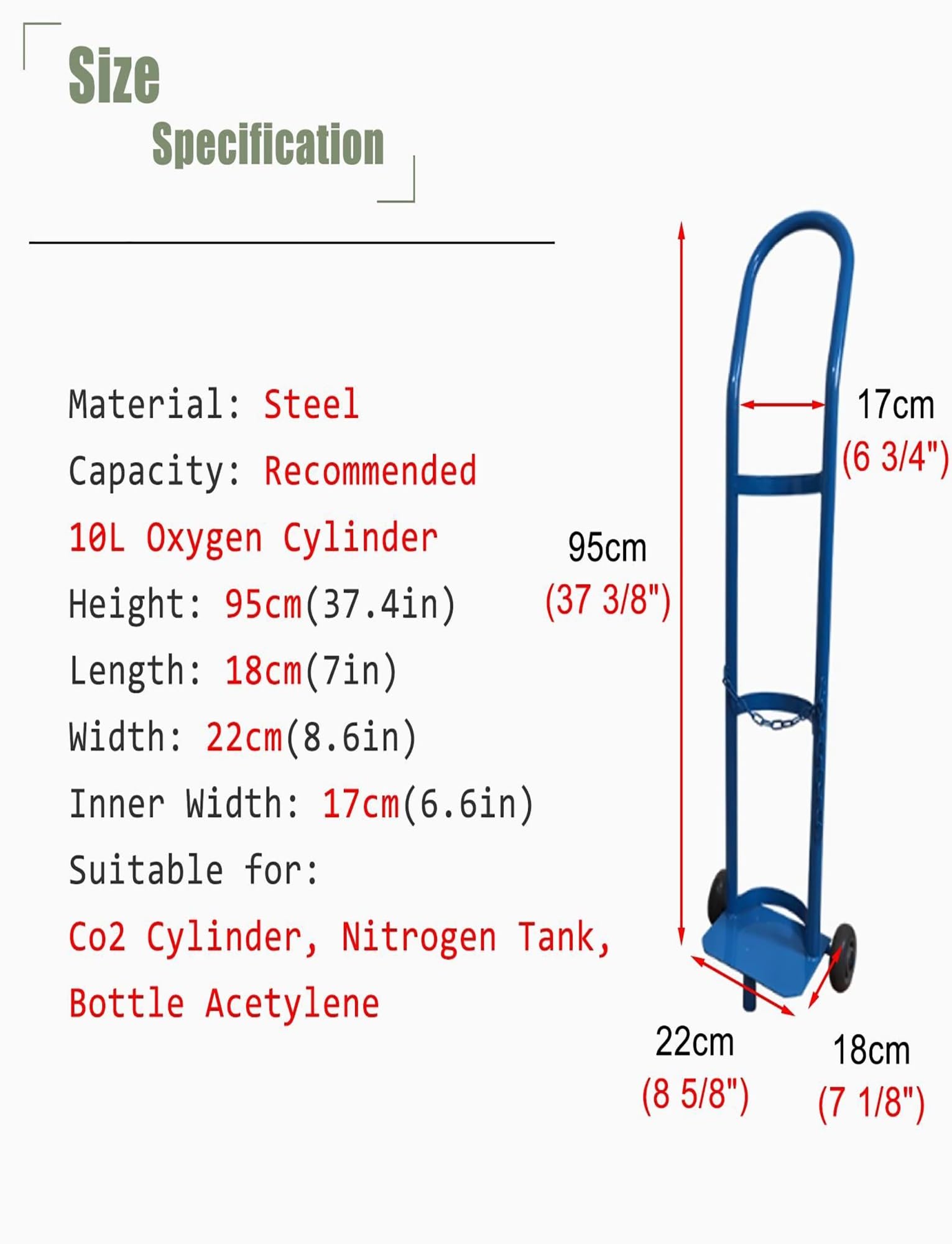 Genérico Carrito de Acero Ligero para Cilindros de Gas, Soporte para Tanques de oxígeno y CO2 para hospitales, talleres y Laboratorios. Estante Organizador Duradero con Capacidad de 95 cm.