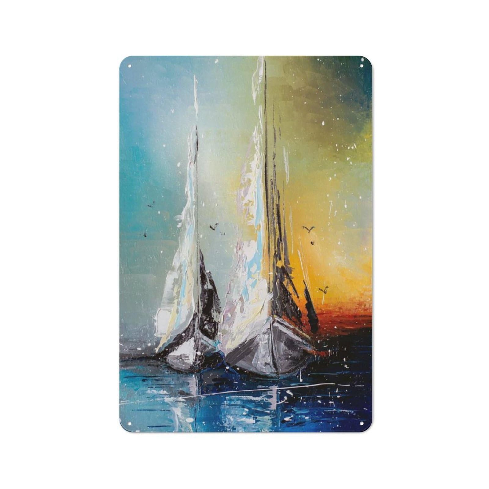 Junmoney Style-20 For Hobby Room Or Studio, Sailboats At Dusk Rustic Tin Wall Plaque 30X20cm, For Vintage Wall Decor Fans, For Metal Sign Collectors
