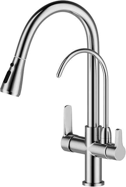 Onyzpily 3 Ways Kitchen taps Pure Water Filter Pull Down 360° Swivel Dual Handle Kitchen Sink Mixer Taps Brass ChromeNot Include Filter System