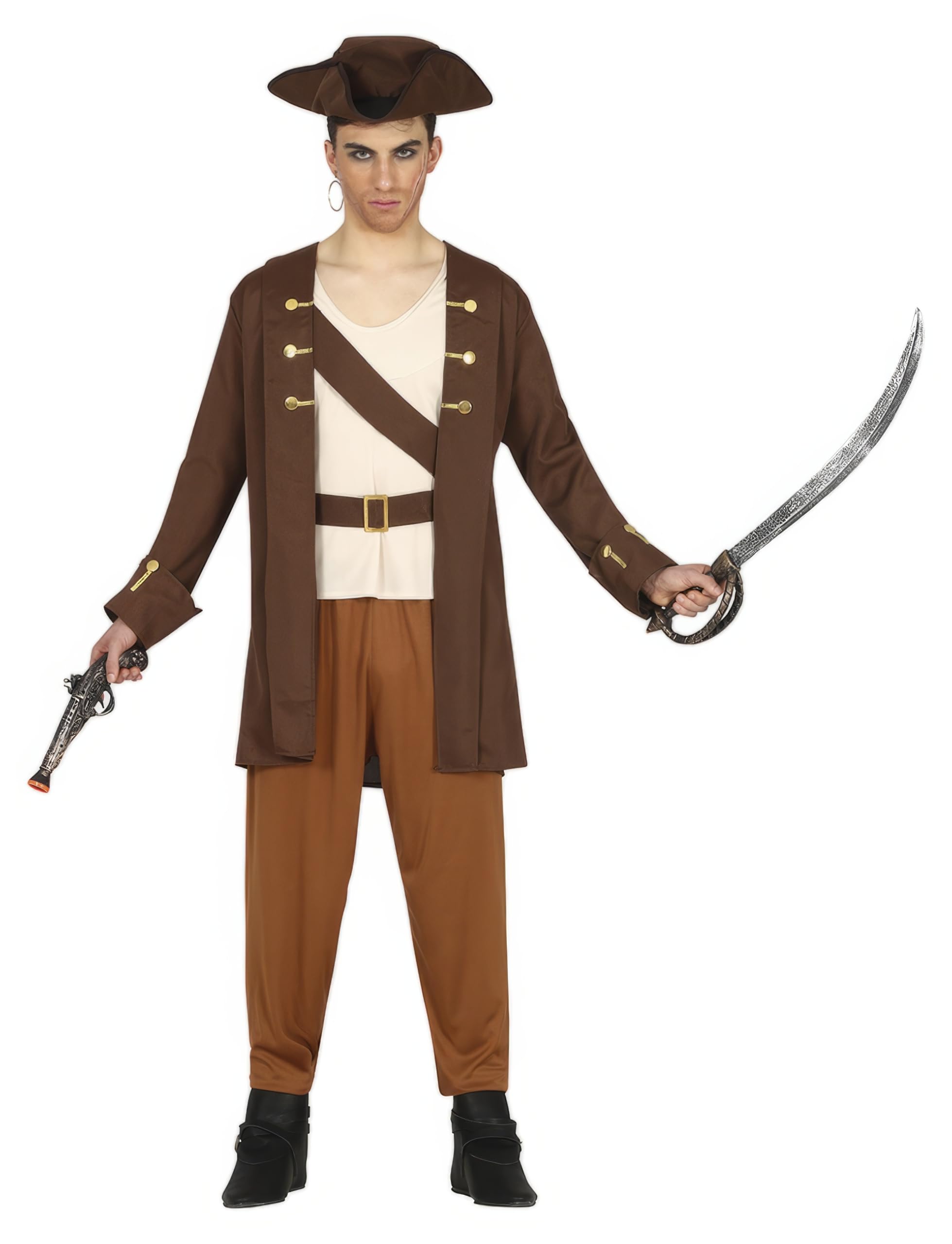FIESTAS GUIRCA | Pirate Captain Fancy Dress Costume Teen (14-16 Years) - Shirt, Jacket, Belt, Trousers and Hat - Corsair Costumes for Halloween, Carnival and Pirate Parties - Teenager