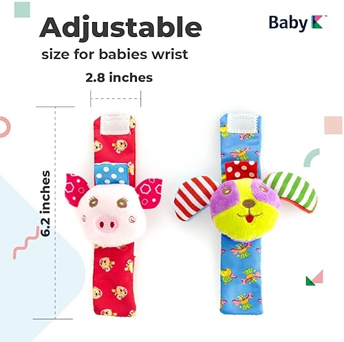 Miniatura 2 de BABY K Calcetines de sonajero para bebés para niñas y niños (conjunto zoológico)  Juguetes para bebés de 6 a 12 meses  Sonajeros de muñeca y