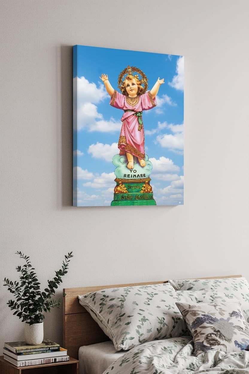 Divino Niño Jesus Canvas, Catholic Home Decoration Wall Art, Church Decoration Prayer Blessing, Cuadro Impreso de Divino Niño Jesus (18"x24" Framed)