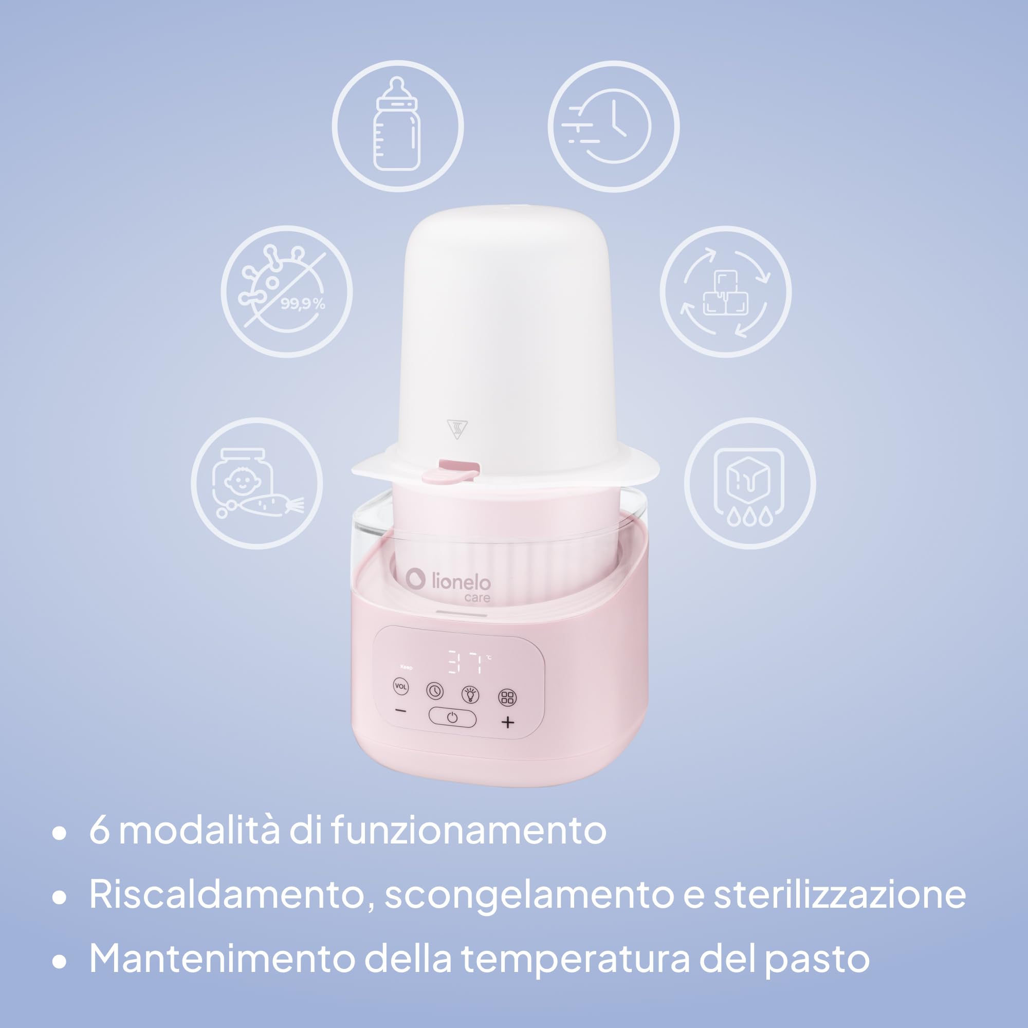 Lionelo Thermup 4.0 Scaldabiberon Neonato e Scaldapappa 6 in 1, Riscaldamento Rapido, Sterilizzazione, Scongelamento, Mantenimento Temperatura, Contenitore Rimovibile, Spegnimento Auto, 400 W