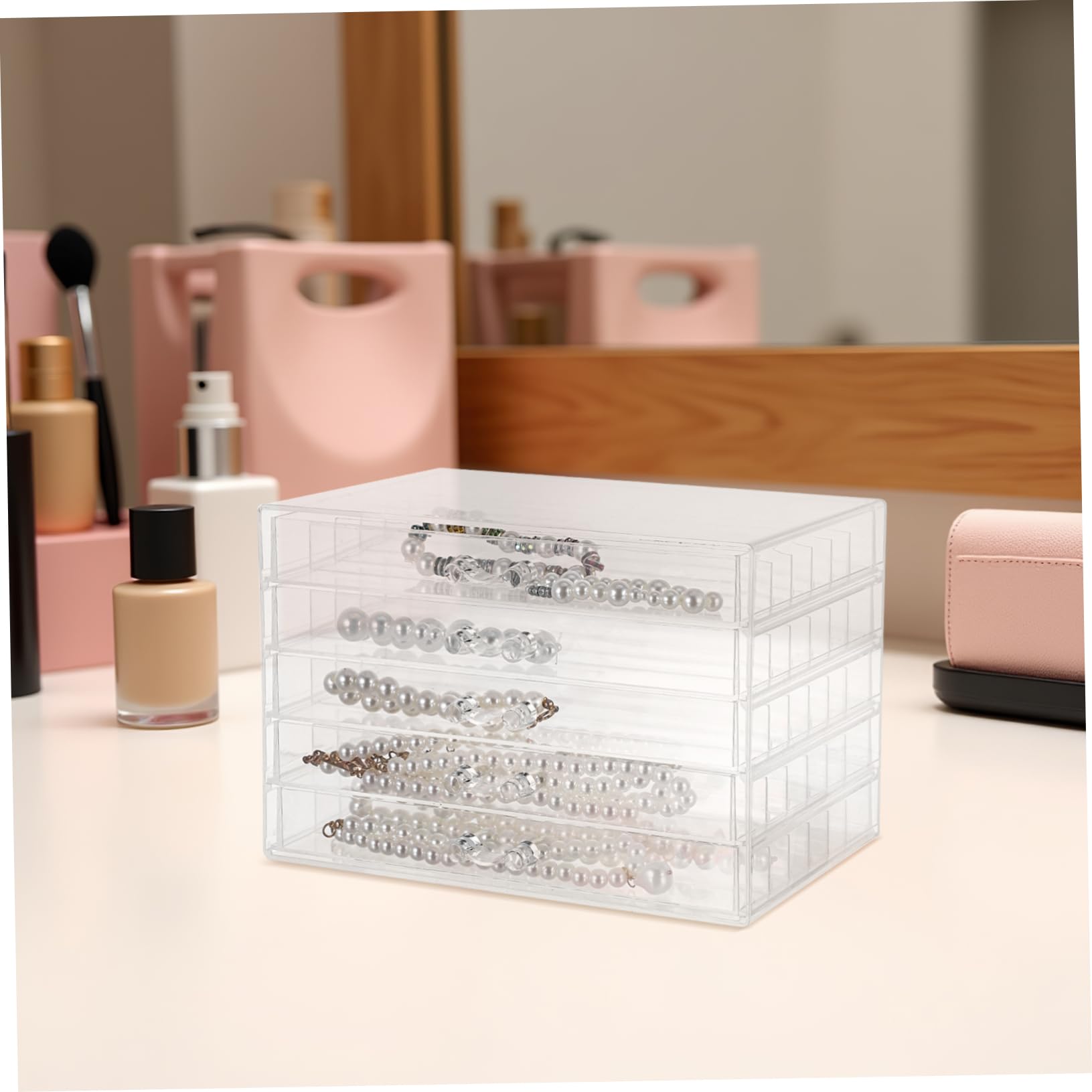 VALICLUD Organizador de Collares y Diseño Antienredos 5 Cajones Transparentes de Plástico Gran Capacidad Caja Joyero para Mujer y Niña para Collares y Cadenas