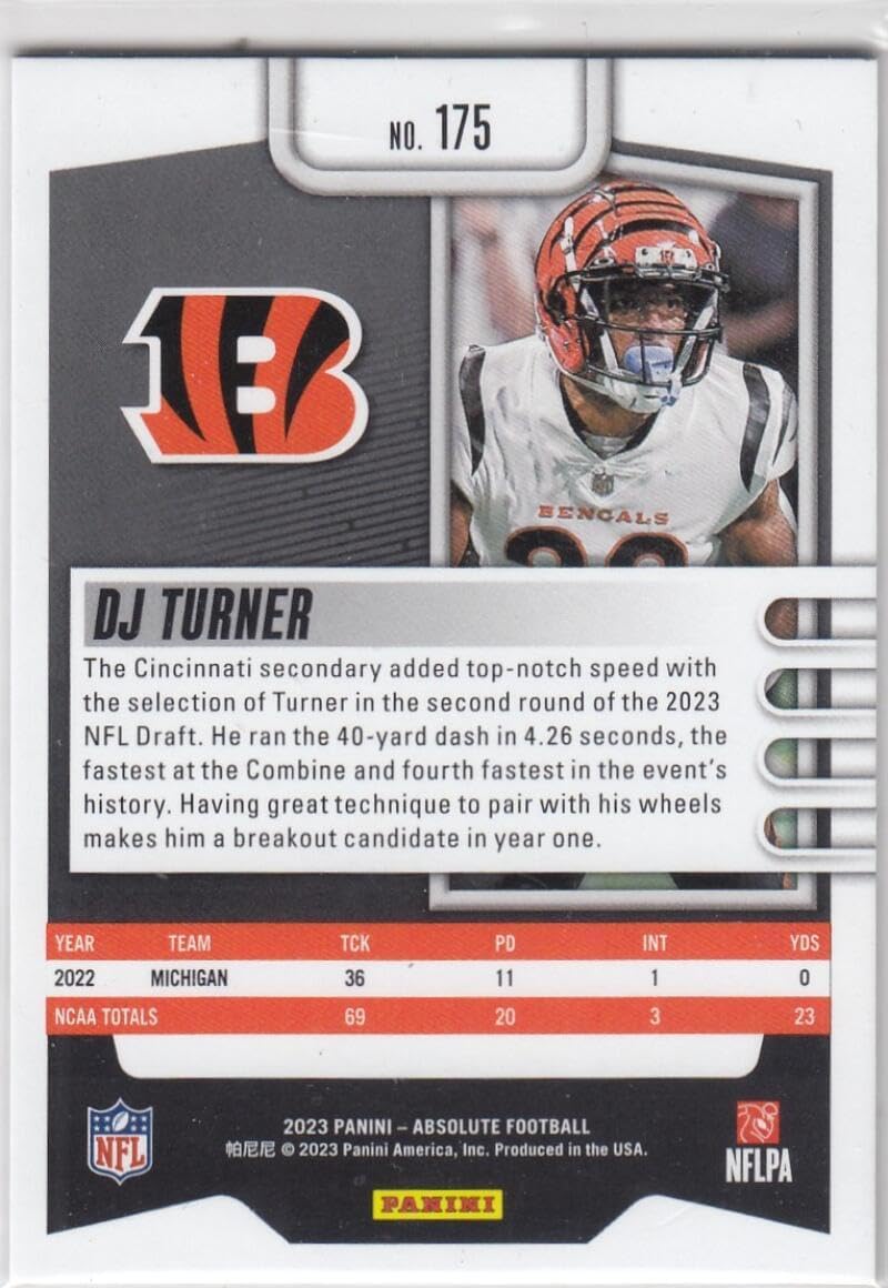 Football Trading Card 2023 Panini Absolute Spectrum Gold #175 DJ Turner EX++ Excellent++ RC Rookie 5/10 Bengals