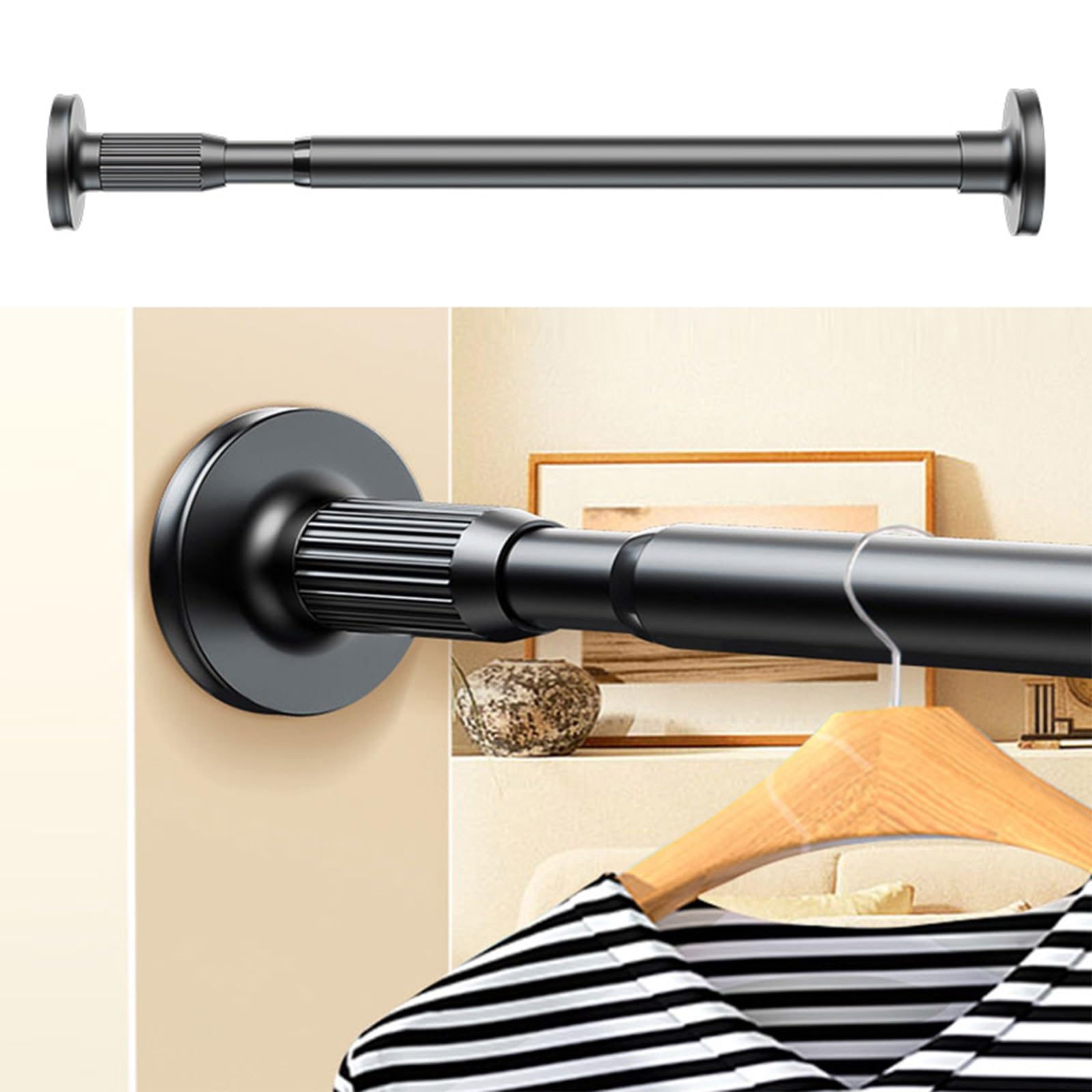 Adjuble 35-250 cm czarny stalowy drążek prysznicowy bez wiercenia, wysuwany, wszechstronny do łazienki, kuchni, kabiny i szafy (50-80 cm)