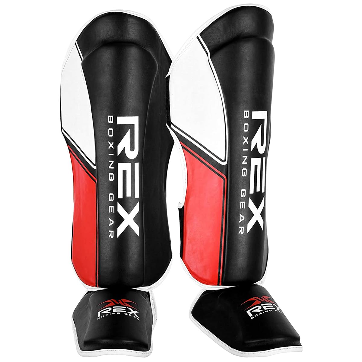 Rex Sports Endurance Shin Guard Instep for Kickboxing, MMA fighting pads, kickboxing shinpads, Muay Thai Leg pads, Rexene Leather Boxing protection for legs (RED, X-Large)