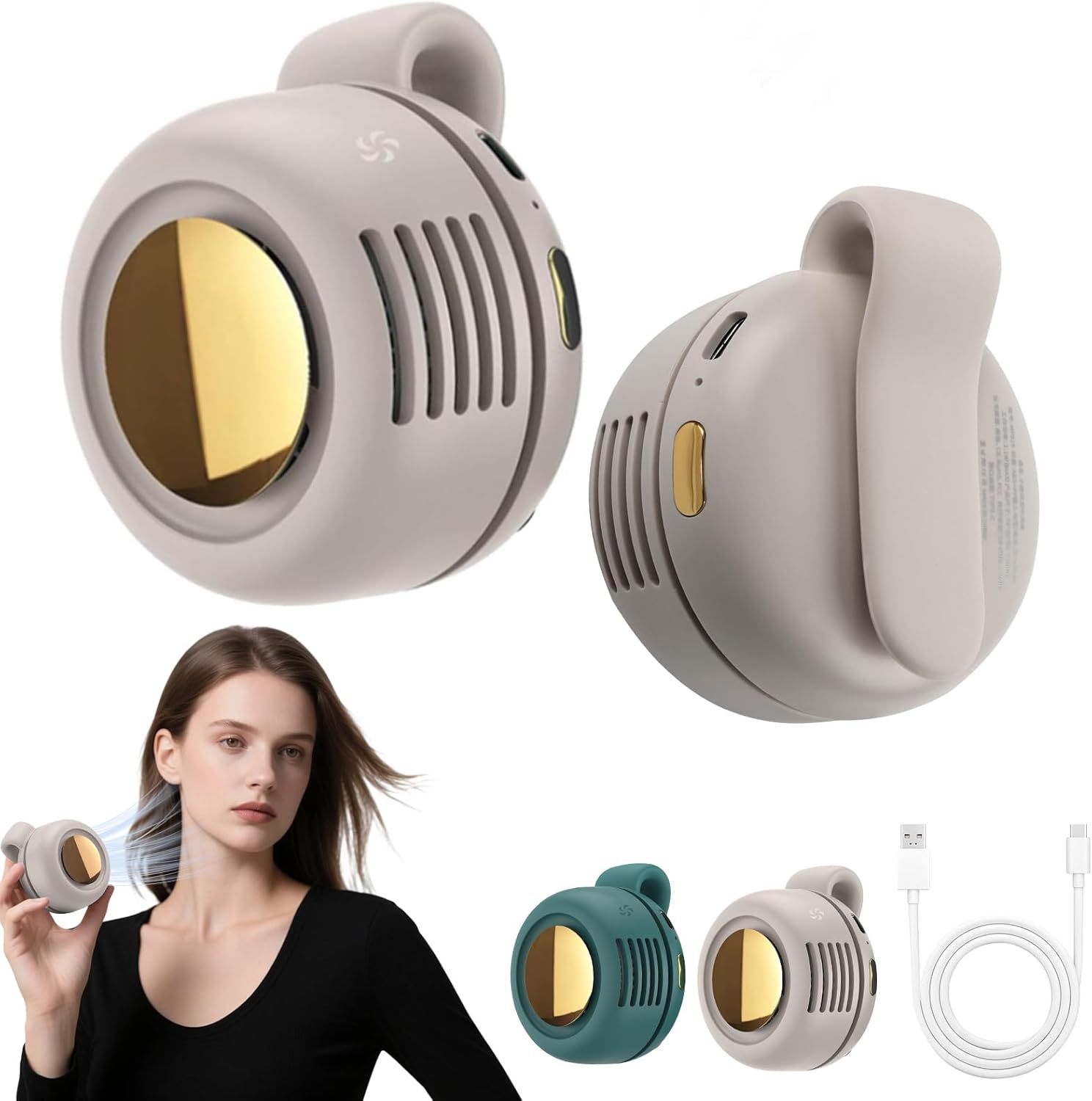 Portable Silent Mini Bladeless Fan Clip On, 2025 New Adjustable 3-Speed Suspended Waist Fans, 360° Rotatable, Suitable for Outdoor & Travel & Office,Travel Accessories (White)