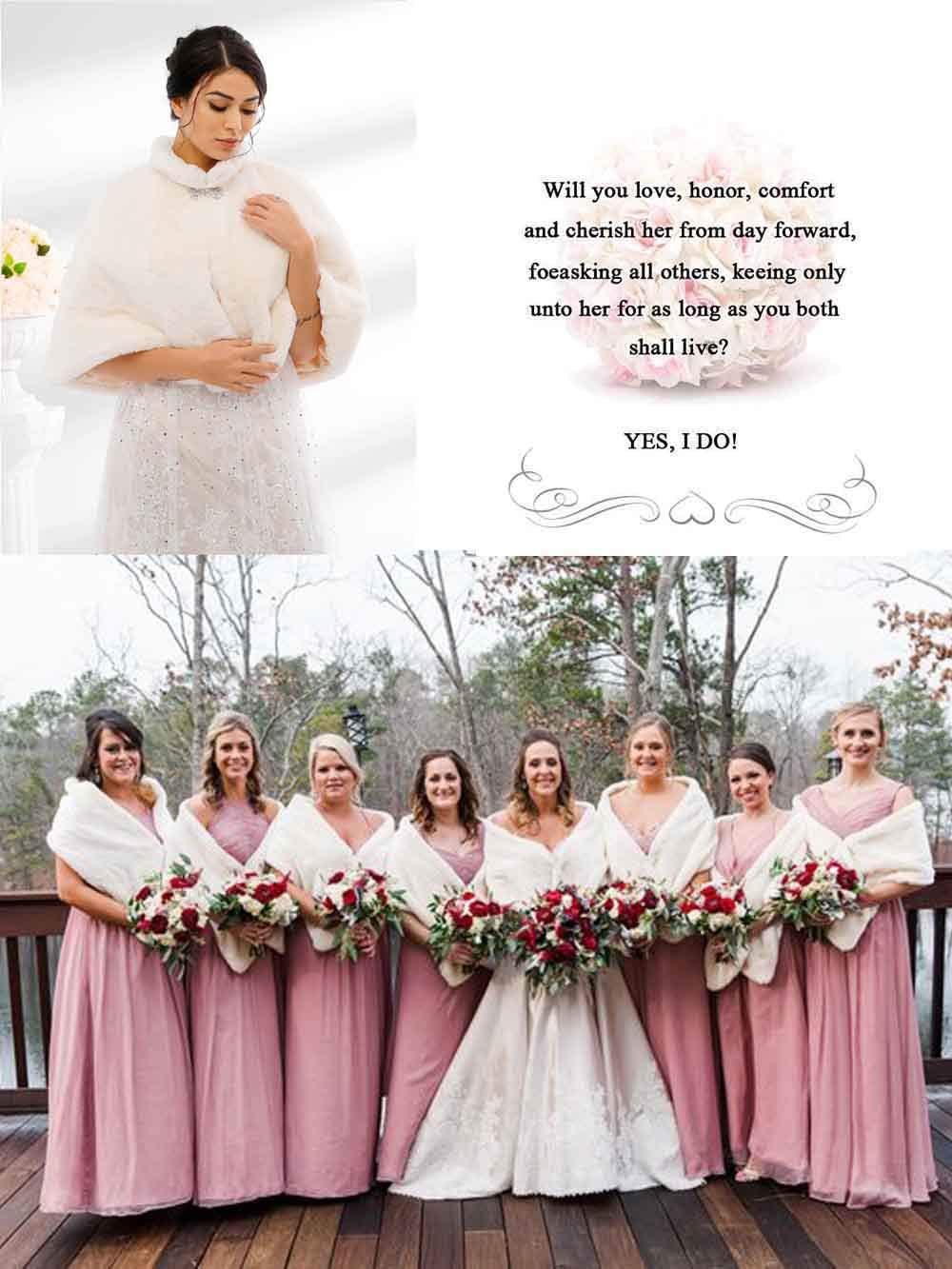 Women's Wedding Faux Fur Shawl Bride Fur Wrap Evening Dresses Faux Shrug for Bridal - Image 7