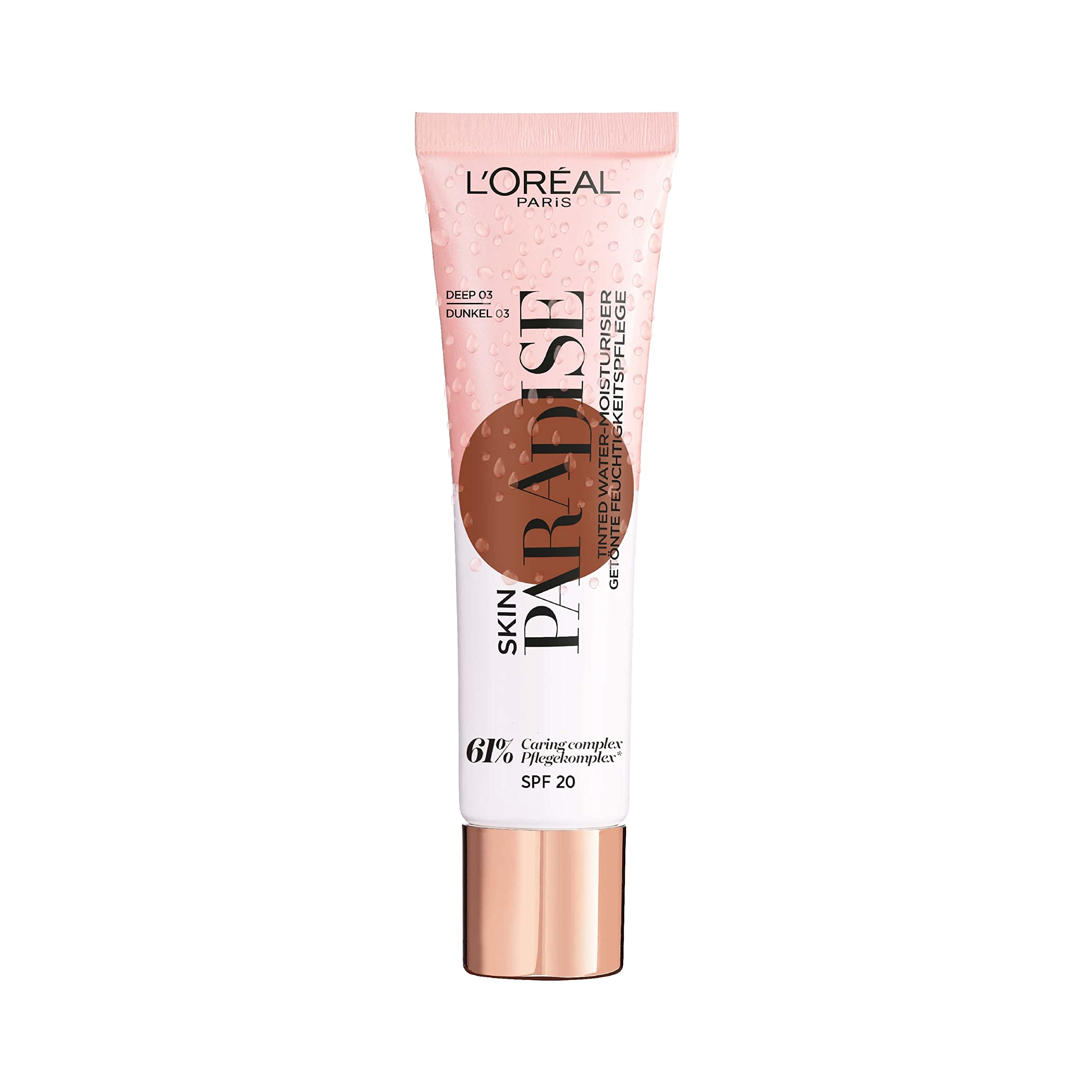 L'Oreal Paris Skin Paradise Tinted Moisturiser, Up to 24h hydration, SPF20, 03 Deep, 0.039 kg