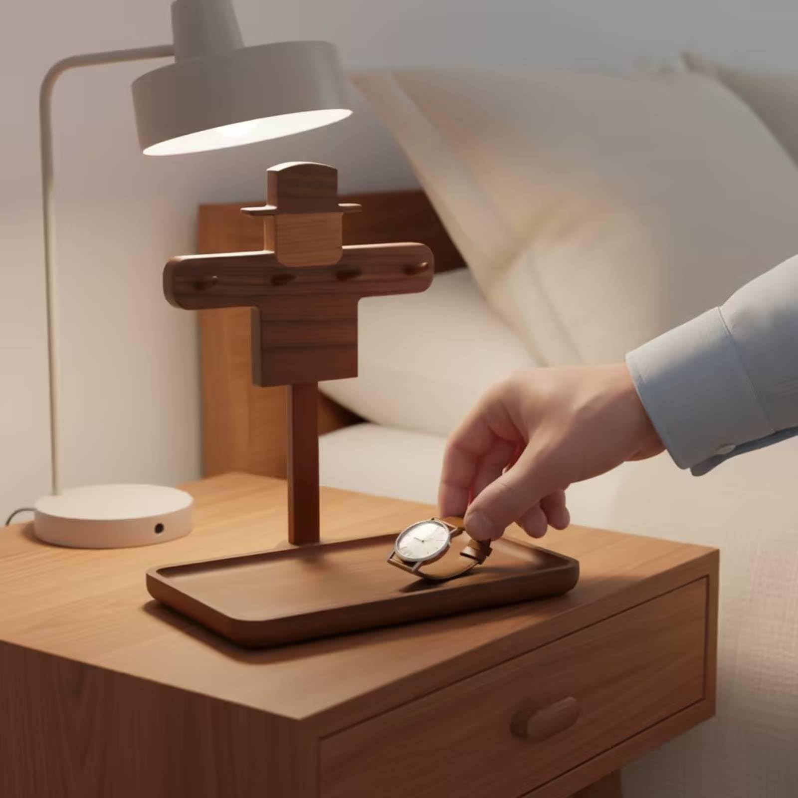 Key Organizer Tray Portachiavi Supporto Vassoio Base Organizzatore Svuotatasche Figura Spaventapasseri in Legno con Appesi Design Compatto in Wengé