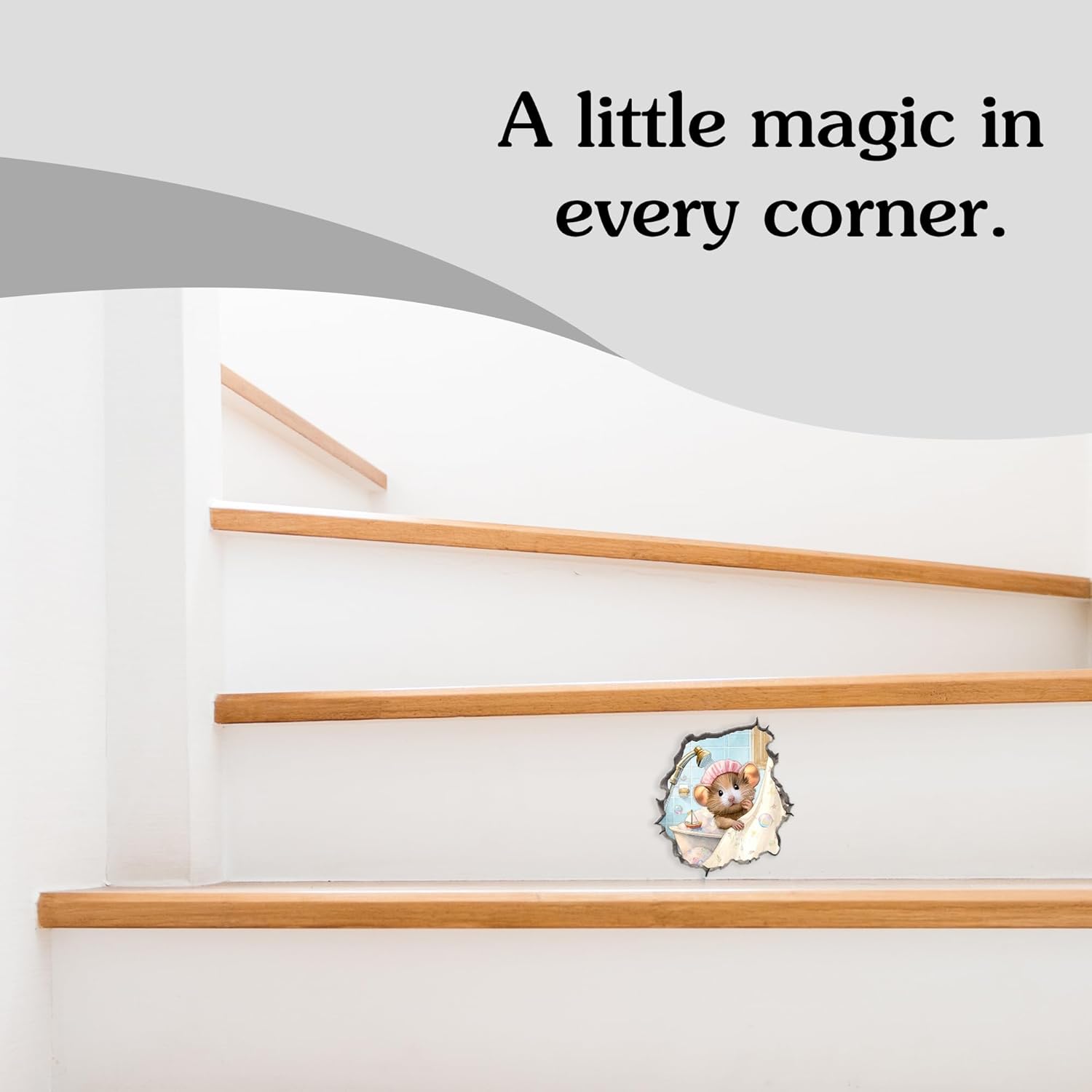 3D Fun Mouse Hole Realistic Wall Decal Peel and Stick, Sticker with 3D Effect, Funny Wall Stickers for Bedroom, Door Corner or Baseboard Decor (Set of 4)