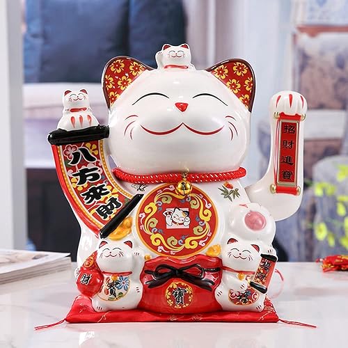 Gato de la fortuna de la suerte de 13 pulgadas con brazo agitador Maneki Neko chino Feng Shui Deoration gato de la suerte para tiendas,