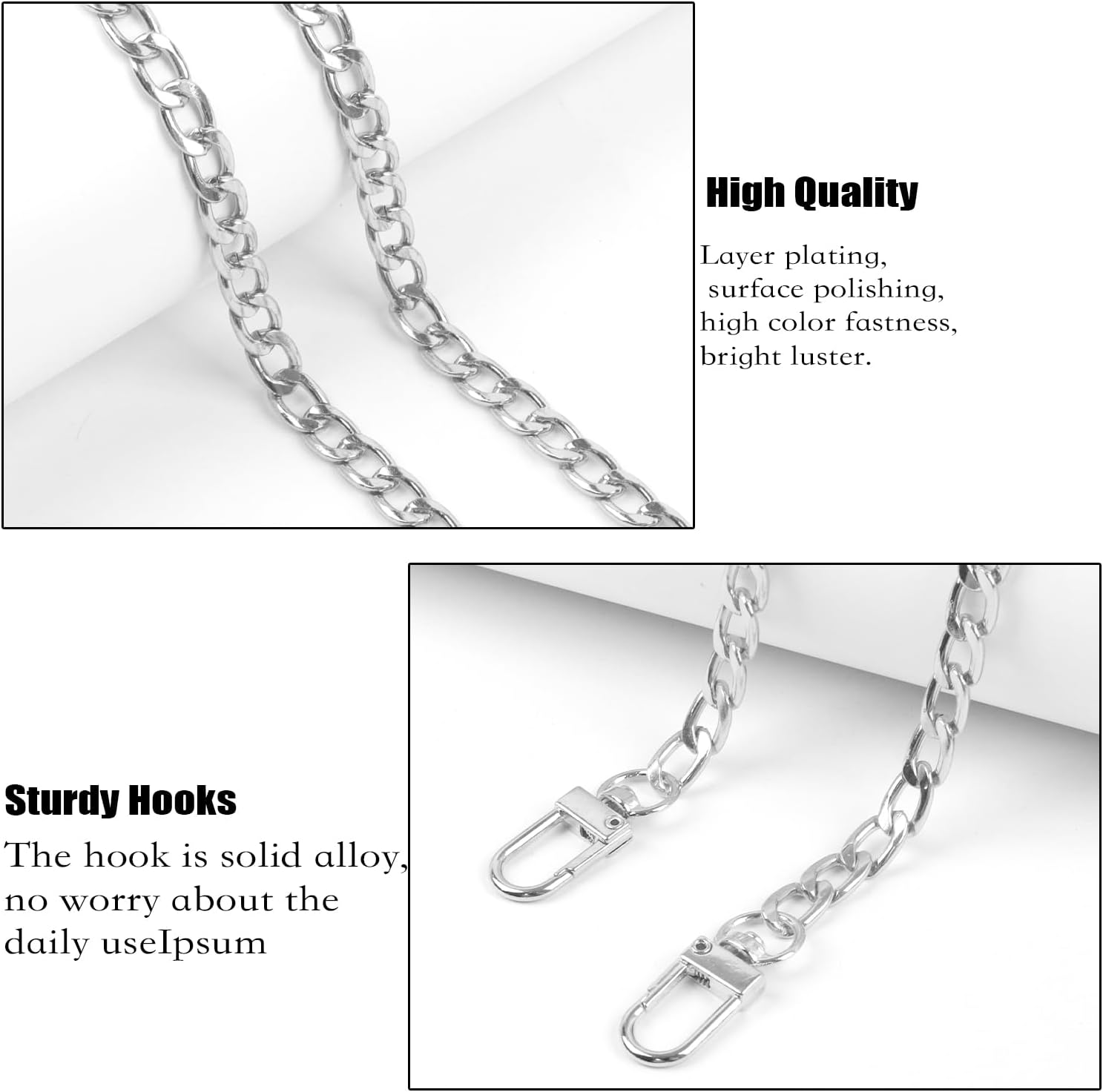 Purse Chain Strap 8-Pack, 47" Wallet Chain DIY Flat Iron Crossbody & Shoulder Replacement Straps with Metal Buckles - Image 3