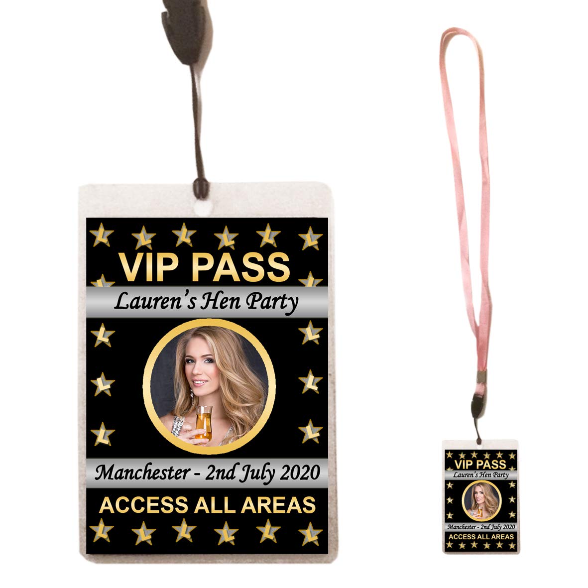 The Retouch Oasis Personalised HOLLYWOOD OSCARS VIP Pass PINK Lanyard + Photo Badge/Card Hen Birthday Party