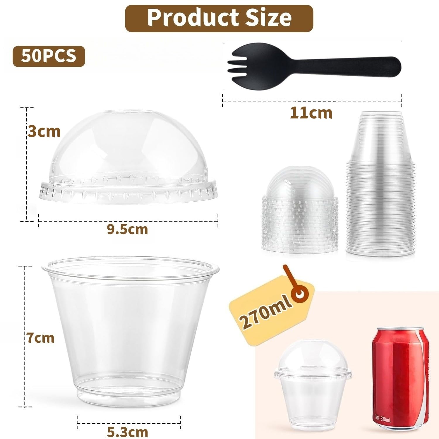 LATERN 50 stuks dessertkommen van kunststof, 180 ml, rond, schuin, perfect transparant, herbruikbare serveerschaal voor schuimfeest, pudding (7,3 x 6 cm
