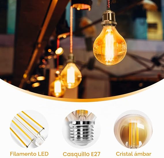Aigostar Vintage LED Bulb E27, 6W Equivalent to 43W, Warm Light 2200K, 520lm, G45 LED Filament Bulb, Non-Dimmable, 5 Pieces [Energy Class F]