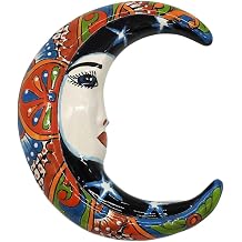Wall Moon Small Hand Painted Indoor Outdoor Multi Colored Figure Glazed
