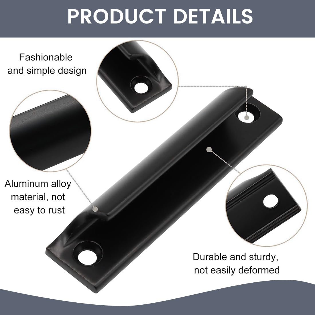 4 Pcs Poignée de Porte de Terrasse, Maniglie per Porte in Metallo, Maniglia Porta Scorrevole in Alluminio, per Cassetti Armadi, Finestre, Portafinestra, Esterna, con viti(Nero)