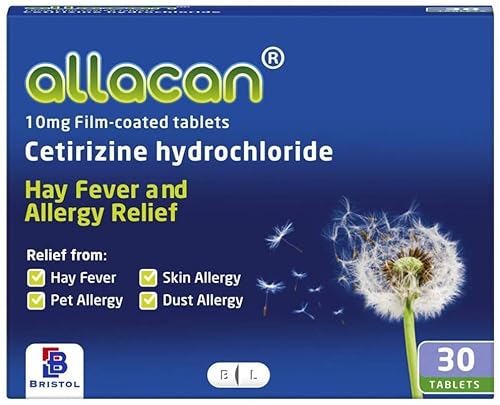 Allacan UK Cetirizine Hayfever Allergy Tablets -30 Tablets x 5 Packs