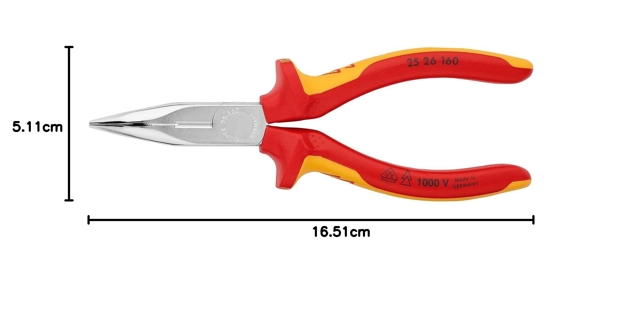 KNIPEX Pinza per meccanica - con becchi mezzotondi con tronchese (pinza per radiotecnici) cromata isolati con manici rivestiti in, 25 26 160