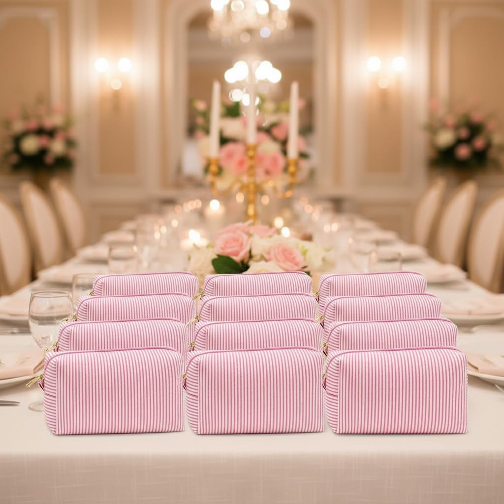 24 PACK Makeup Bags Bulk-Seersucker Valentines Day Gifts/Bulk Cosmetic Bags/Large Bridesmaid Proposal Gifts/Makeup Pouch for Wedding Party Favors/Teacher/Mon Gifts/Toiletry Travel Bags(24, Pink) - Image 7