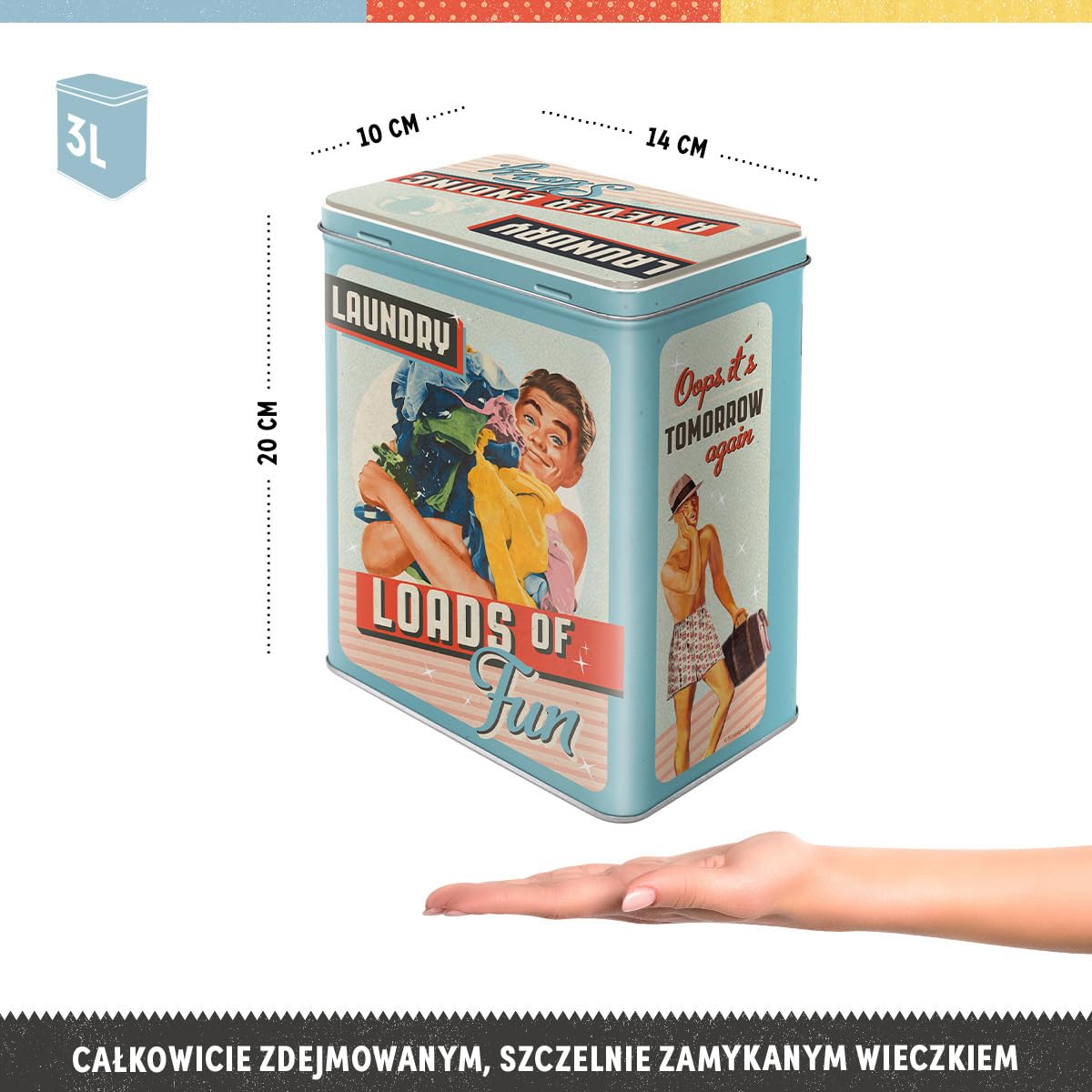 Nostalgic-Art Retro puszka L, 3 l, Laundry Today or Naked Tomorrow – Pomysł na prezent do domu, duży pojemnik z metalu na proszek do prania, Styl vintage